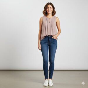 Ann Taylor Pink Navy Print Flowy Layering Professional Tank Size LP